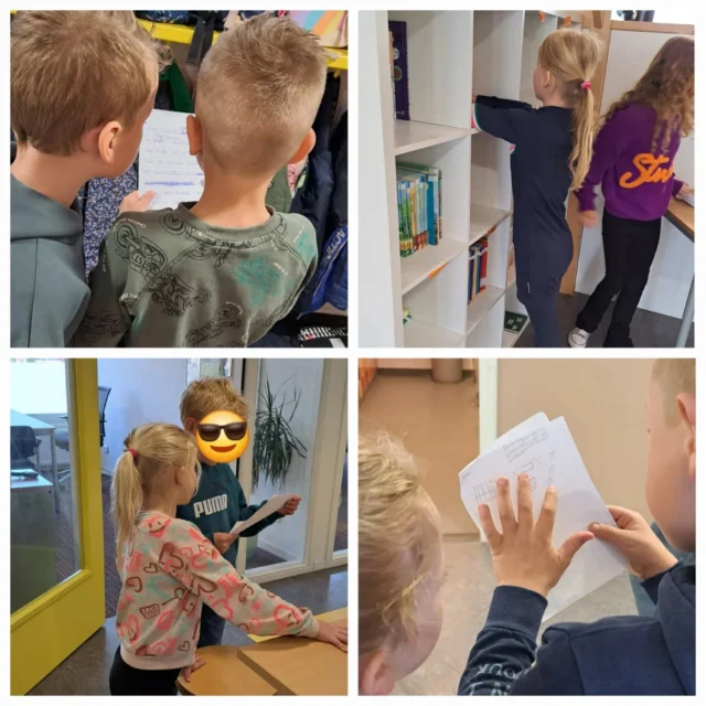 Geheimschrift - taalopdrachtDe kinderen van groep 4a zijn in duo's druk bezig geweest met het schrijven van een geheime instructie voor een schat die ze verstopt hadden ergens in de school. In de tekst moesten ze geheimschrift gebruiken. Ook een schatkaart werd erbij gemaakt. Vandaag mochten ze elkaars schat gaan zoeken m.b.v. de instructie en de schatkaart.🕵‍♂️🕵‍♀️