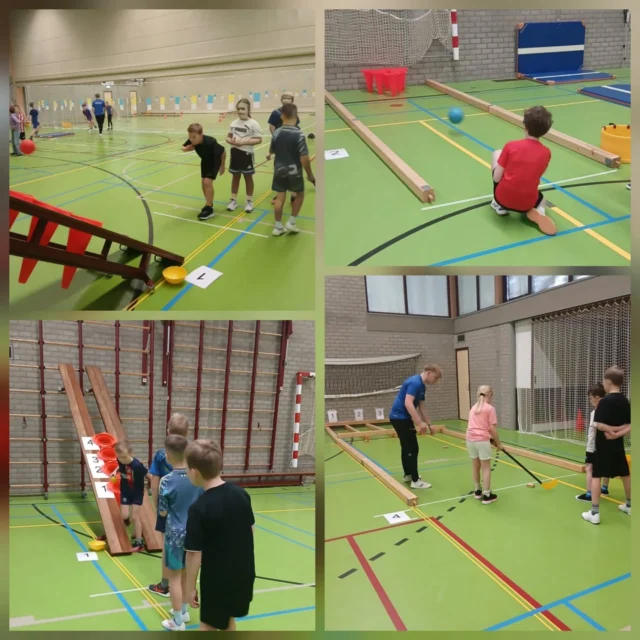 De leerlingen kregen woensdag een gastles bij gym. 5 studenten van de ALO kwamen de les verzorgen. Er werden oud Hollandse spelletjes en levend ganzenbord gespeeld. Op de foto's zien we groep 5/6 in actie!